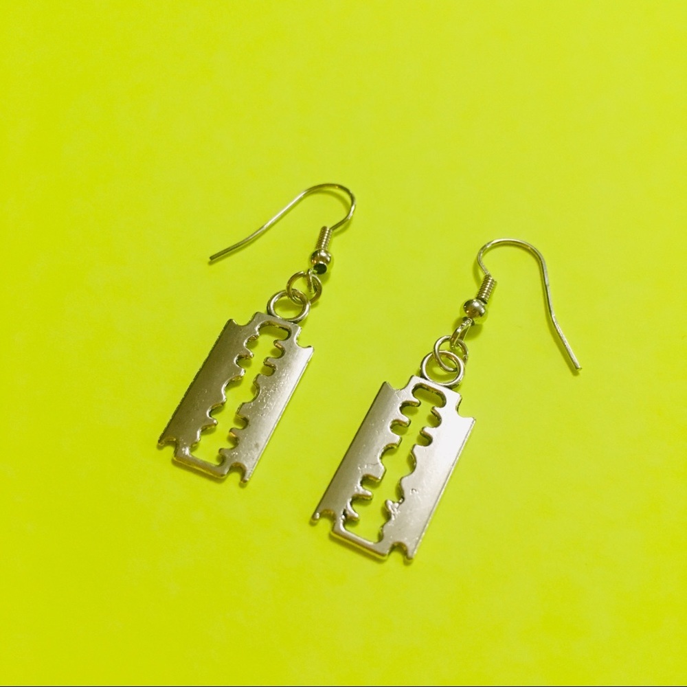 Silver Razor Blade Drop miniature dangle earrings